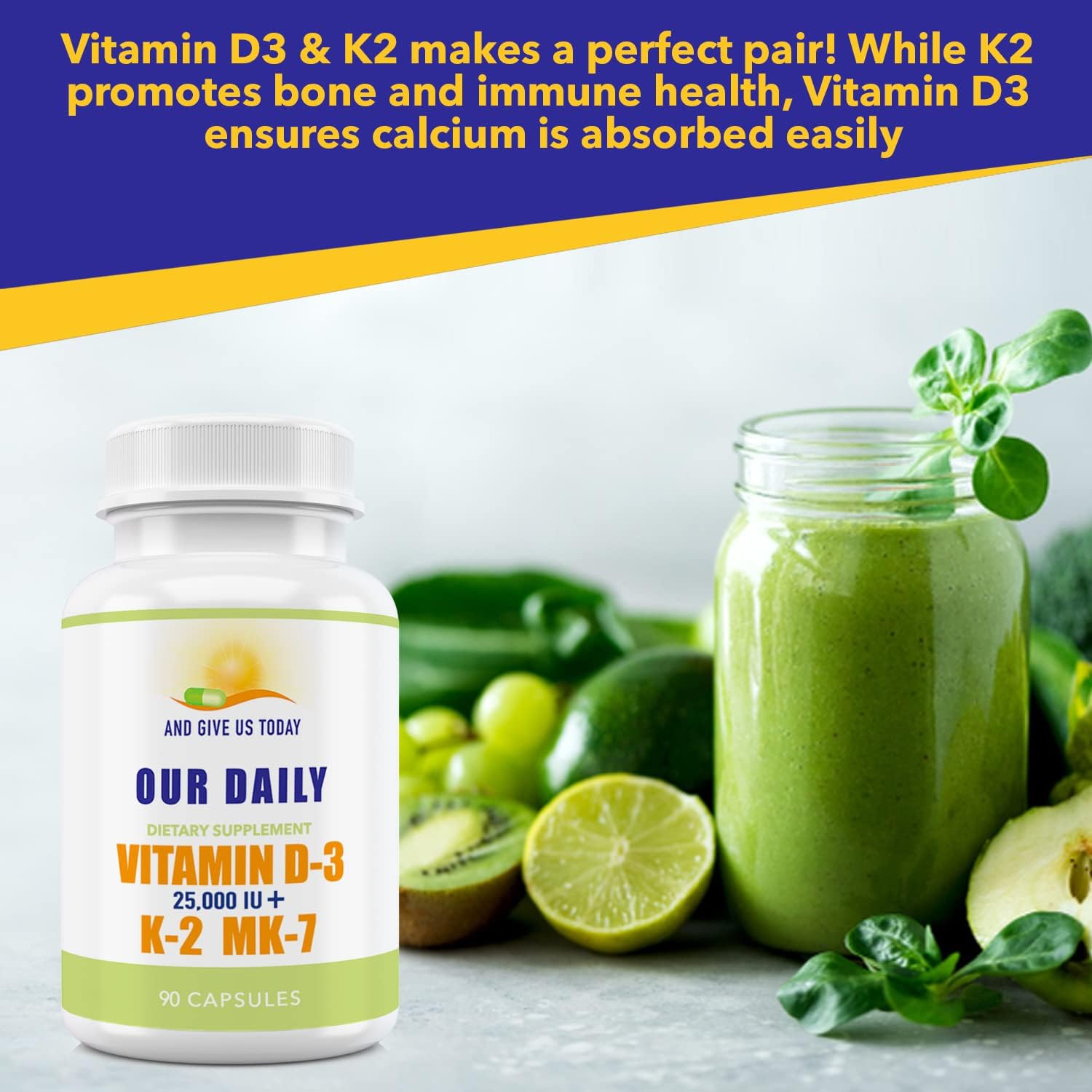 Our Daily Vites Vitamina D3 25.000 UI + K2 - Combinación de Alta Potencia
