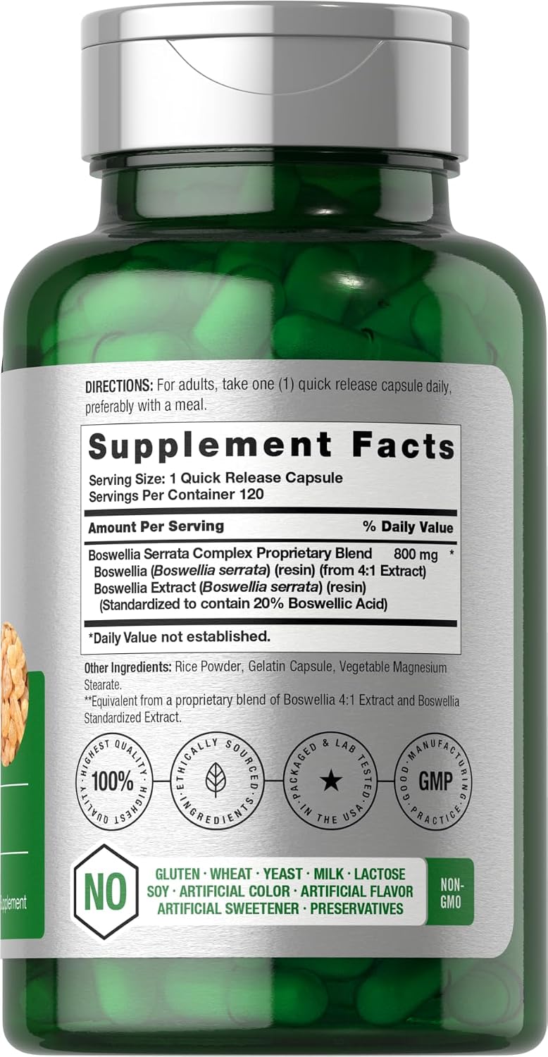 Horbäach Extracto de Boswellia Serrata en Cápsulas | 120 uds | Suplemento Herbal | No Transgénico, Sin Gluten