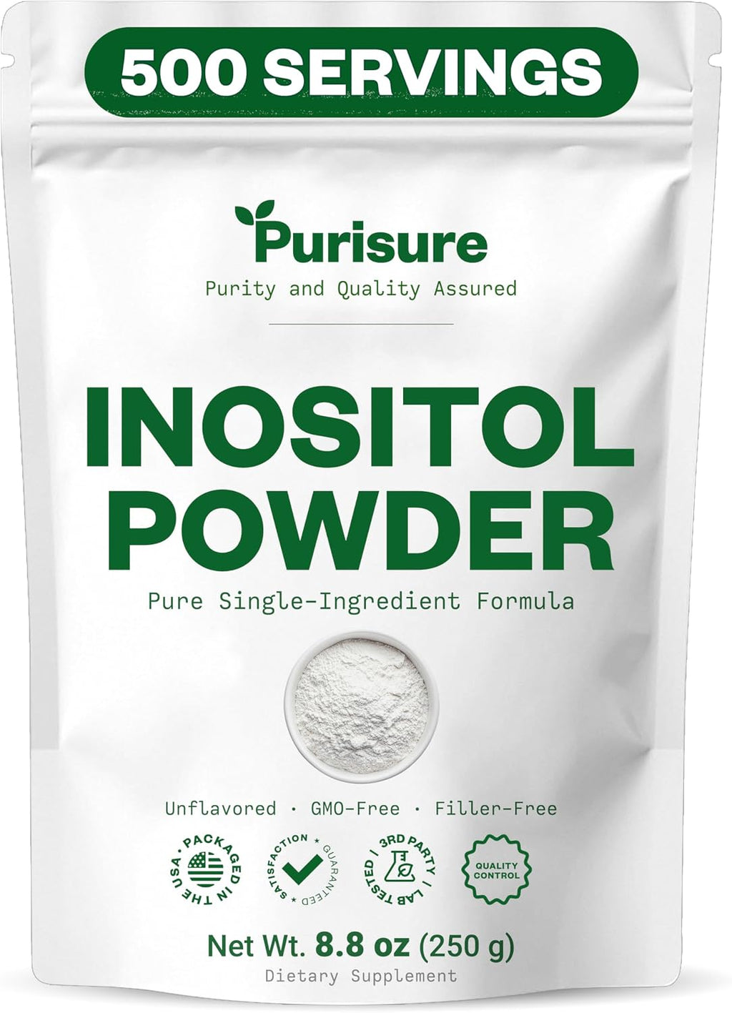 Purisure Inositol en Polvo, 250g, Puro, Vegano, No-GMO
