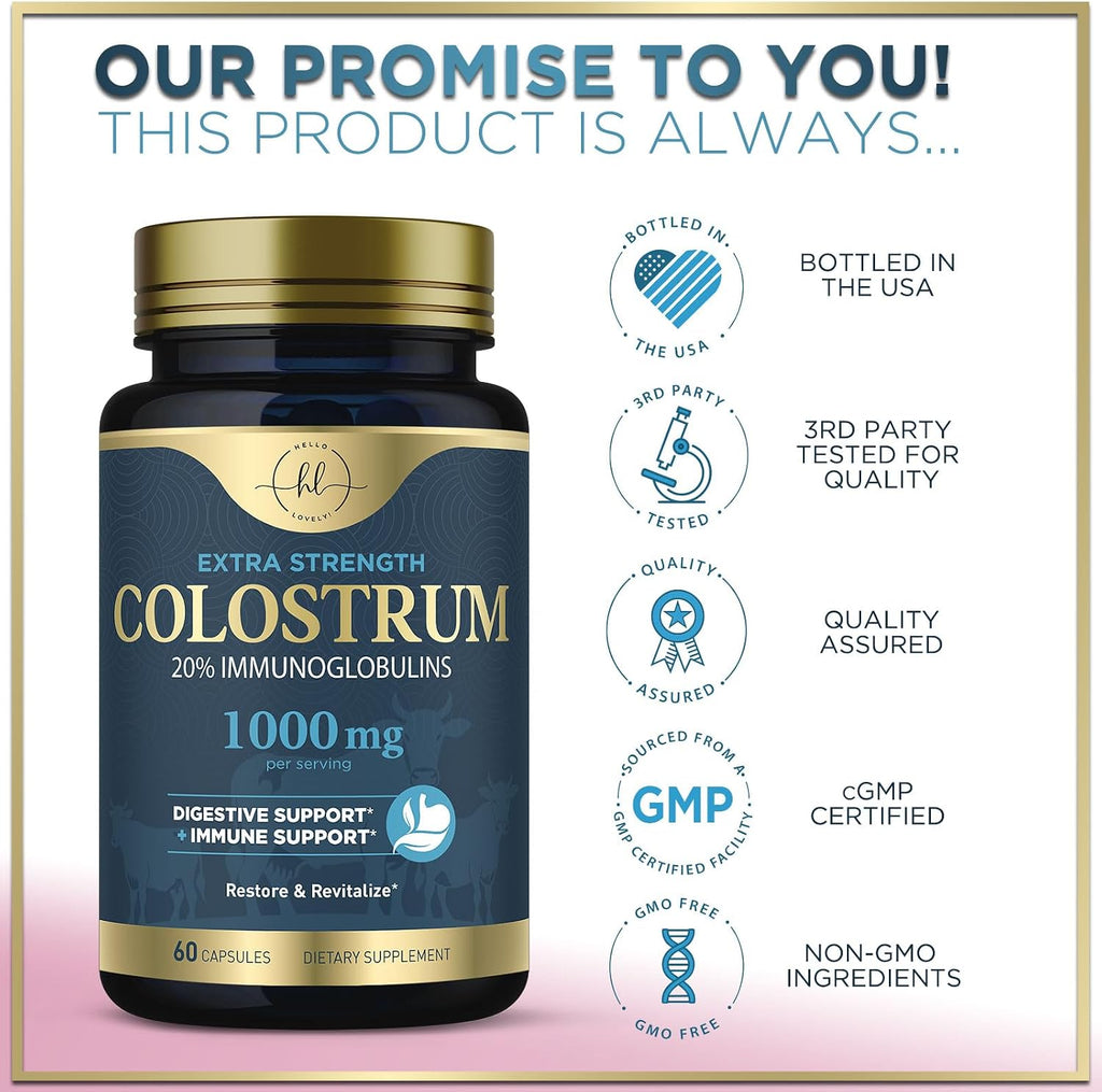 Hello Lovely! Suplemento de Calostro Bovino 1000mg - 60 Cápsulas