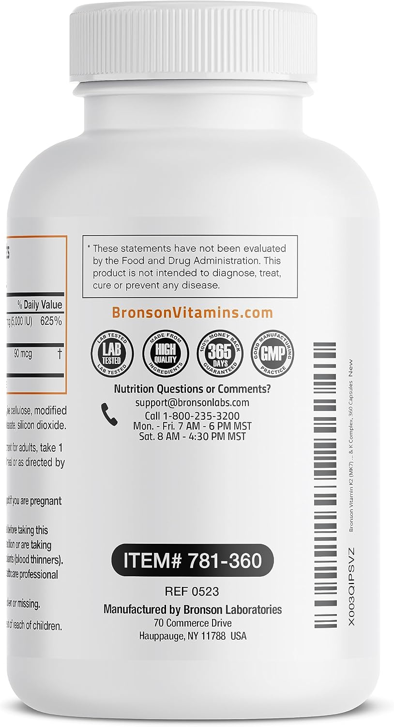 Bronson Vitamina K2 D3 (MK7) Complejo 2 en 1, 360 Cápsulas