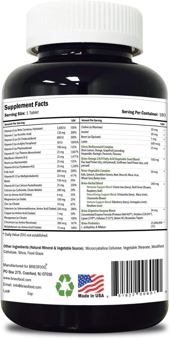 Briofood, Multivitamínico Diario para Mujeres - Multivitamínico para Mujeres con Omega Vegetal (180 Comprimidos)