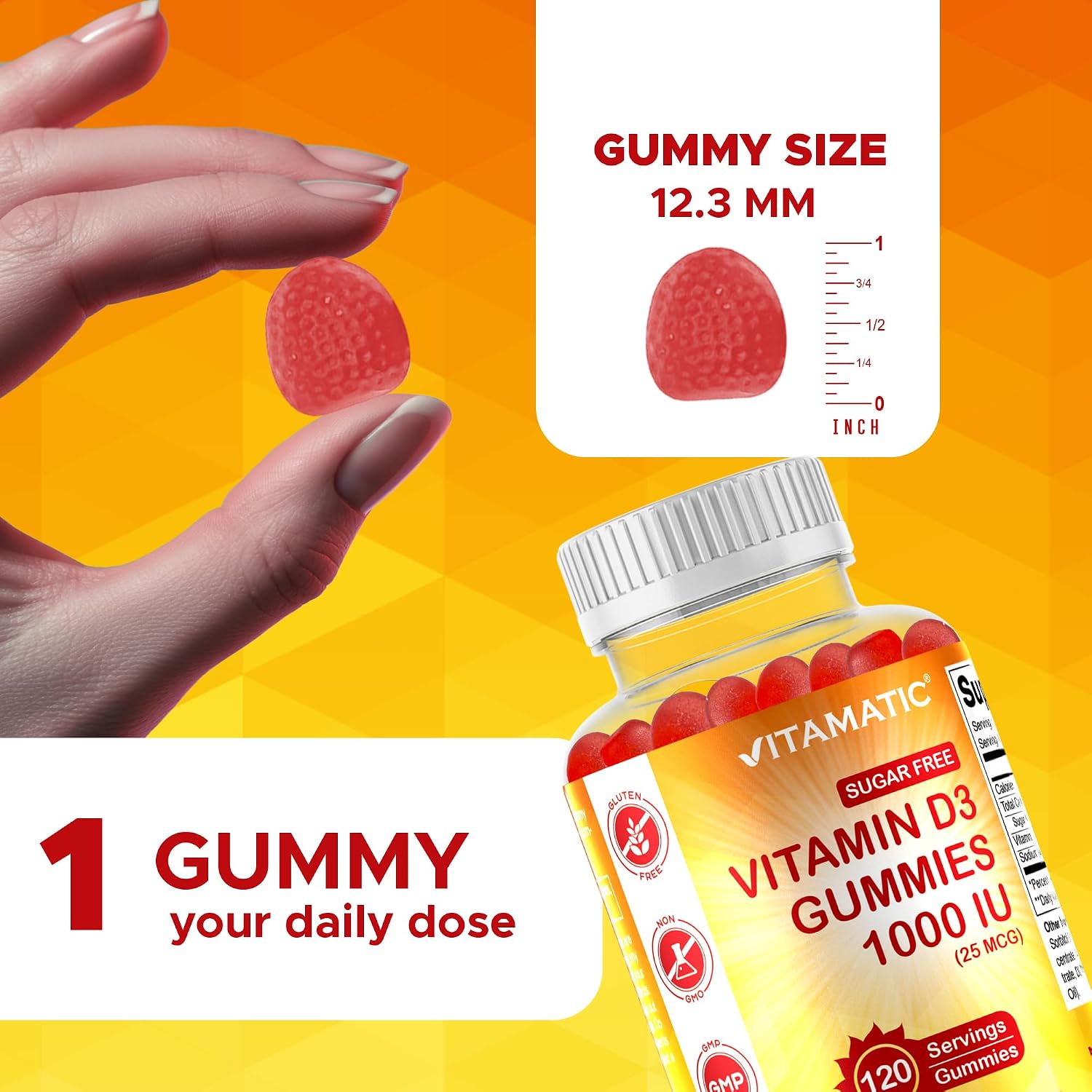 Vitamatic Vitamina D3 1000 UI Gominolas Sin Azúcar (120 Gominolas)