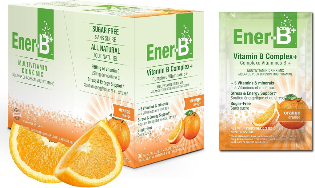 Ener-B+ Bebida Multivitamínica Sin Azúcar - Sabor Naranja - 30 Sobres