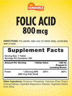 Sundance Ácido Fólico 800 mcg - 250 Comprimidos Vegetarianos