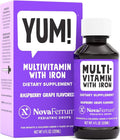 NovaFerrum Yum Multivitamínico con Hierro para Bebés y Niños - 120 Dosis - Sin Gluten - Sabor Frambuesa Uva