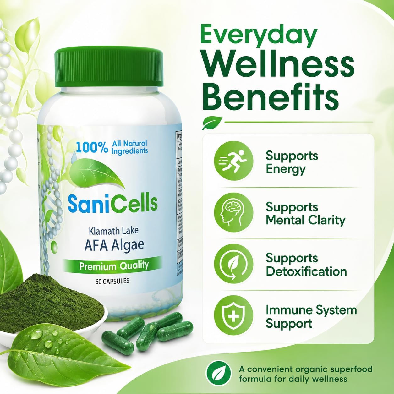 TROYA Sani Cells Cápsulas de Alga AFA Orgánica