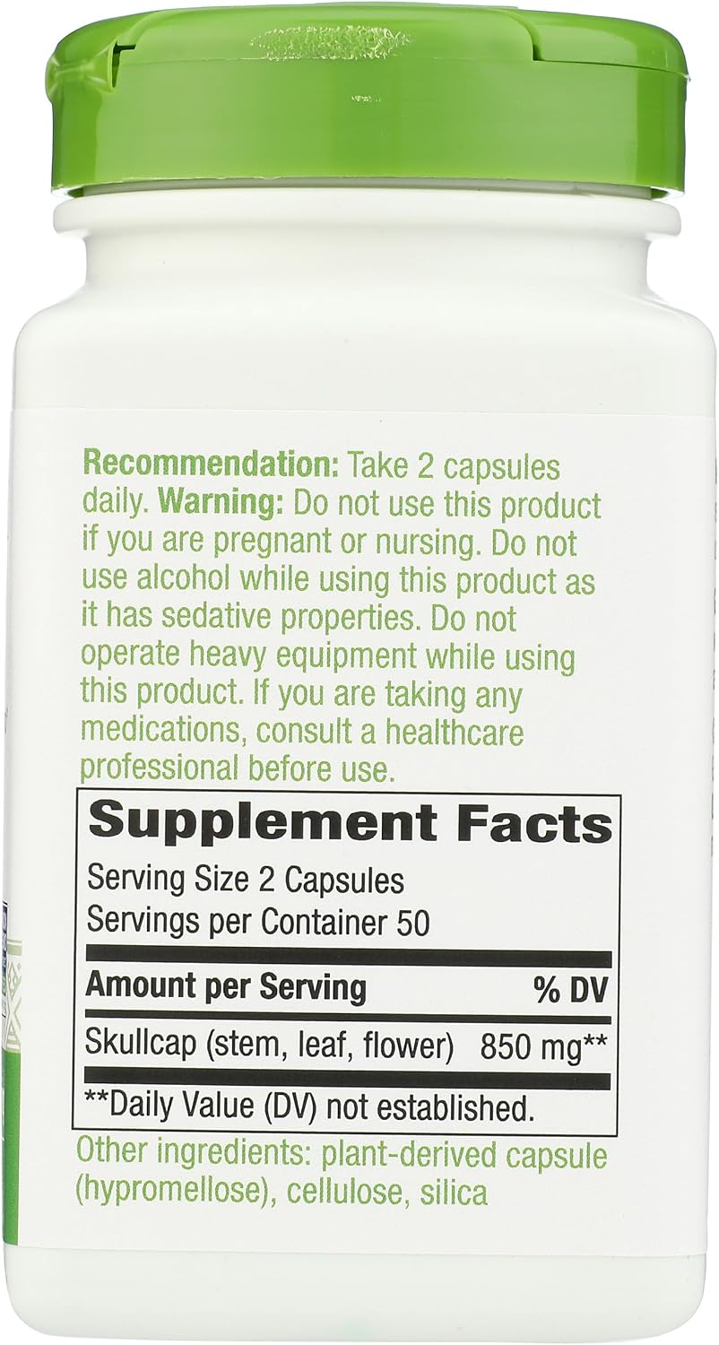 Nature's Way Escutelaria (Skullcap) - 850 mg por porción de 2 cápsulas - 100 cápsulas (50 porciones)