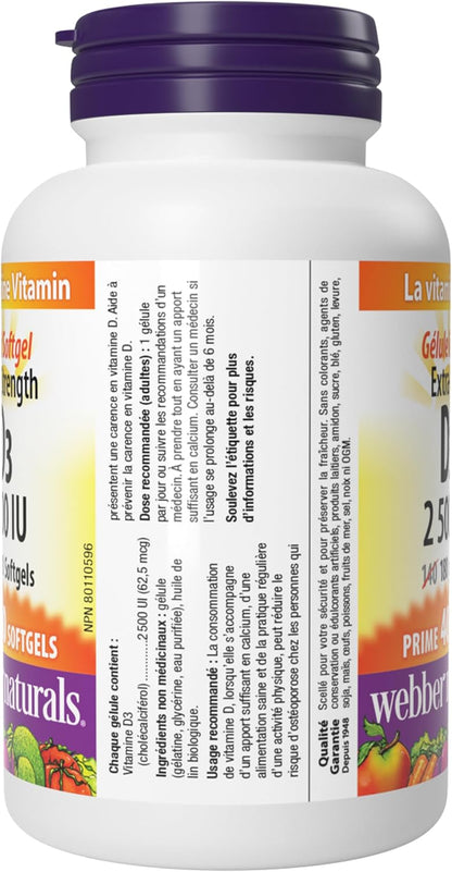 Webber Naturals Vitamina D3 2500 IU Extra – Función normal del sistema inmunitario : Ayuda a modular las defensas – Image 10