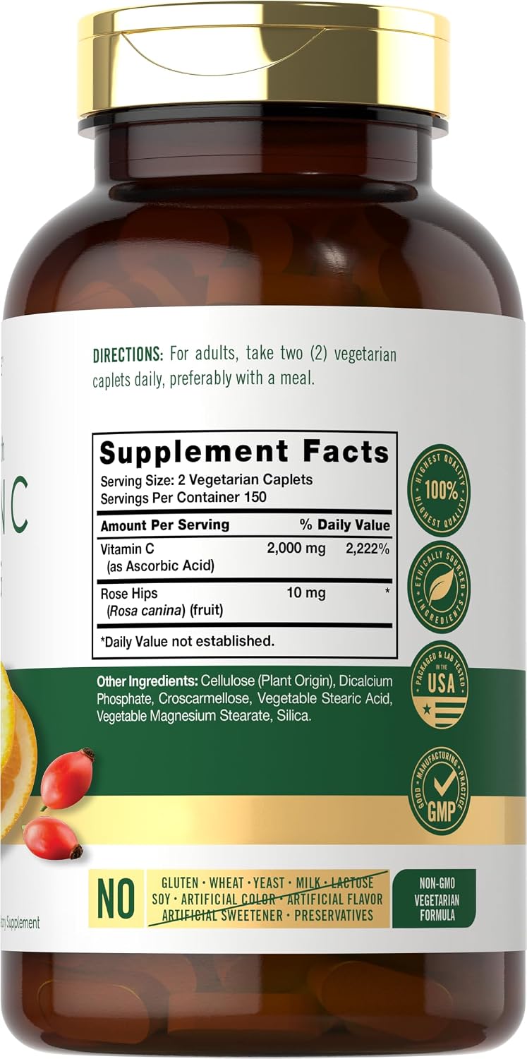 Carlyle Vitamina C 1000 mg con Escaramujo | 300 Caplets Vegetarianos | Fórmula de Alta Potencia