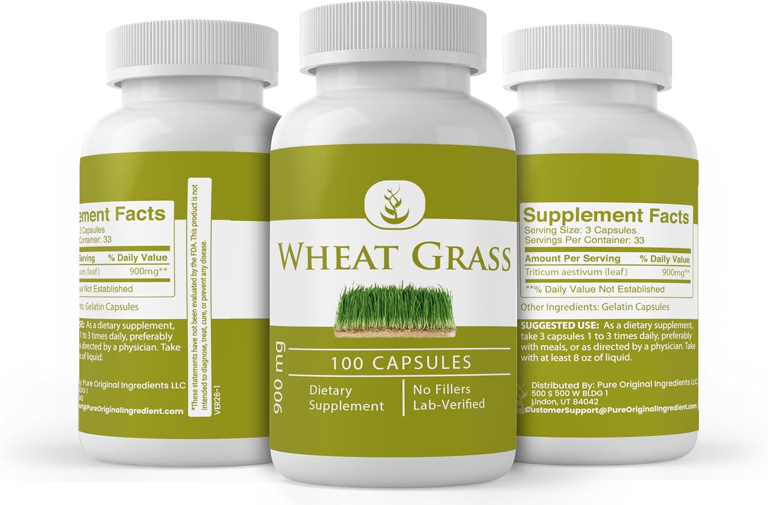 Pure Original Ingredients Wheat Grass, 100 Cápsulas - Puro y Sin Aditivos