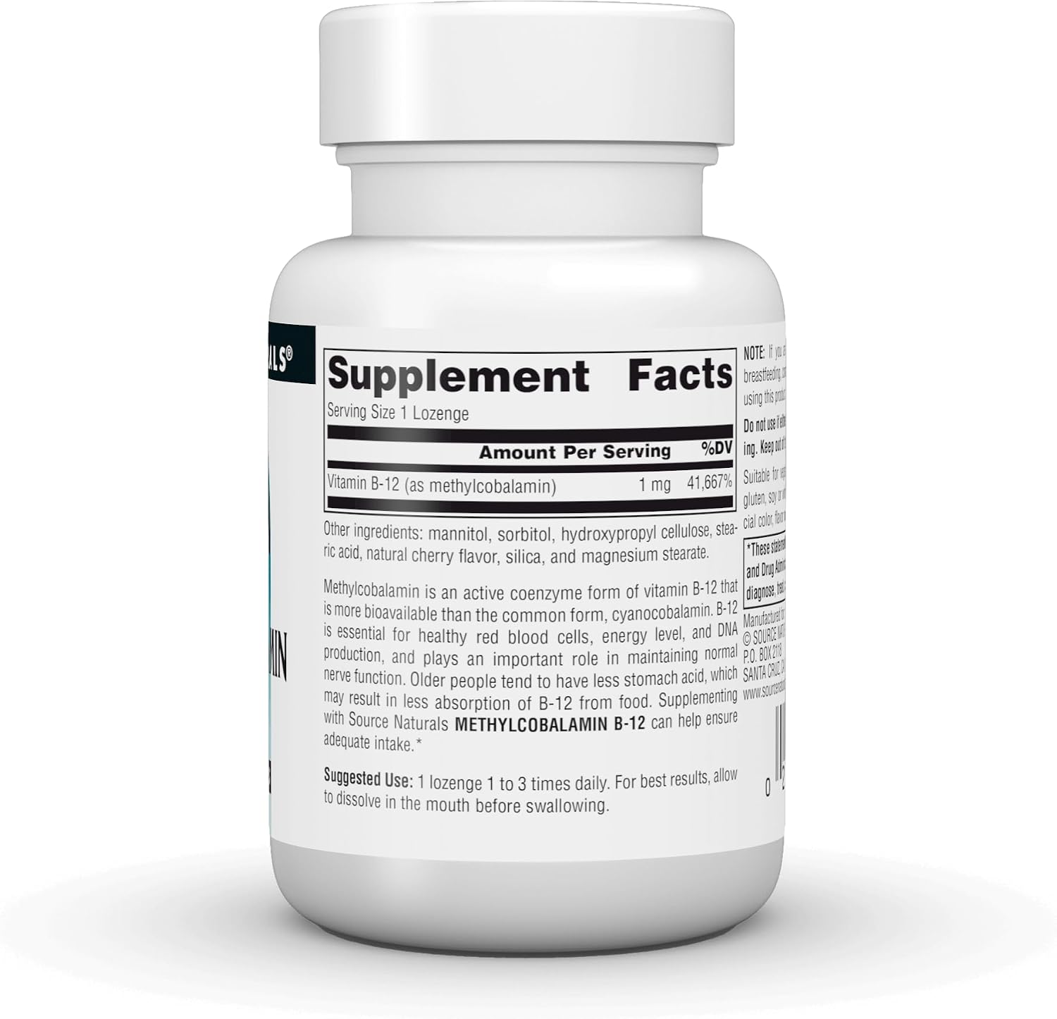 Source Naturals Methylcobalamin Vitamin B-12, Cherry Flavor, 1 mg - 120 Lozenges