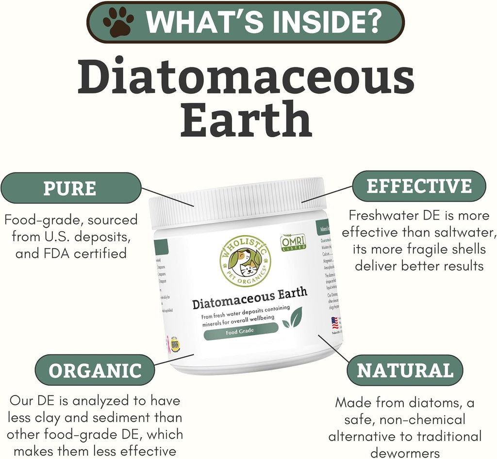 Wholistic Pet Organics Tierra de Diatomeas - Grado Alimenticio para Perros y Gatos - 113 g