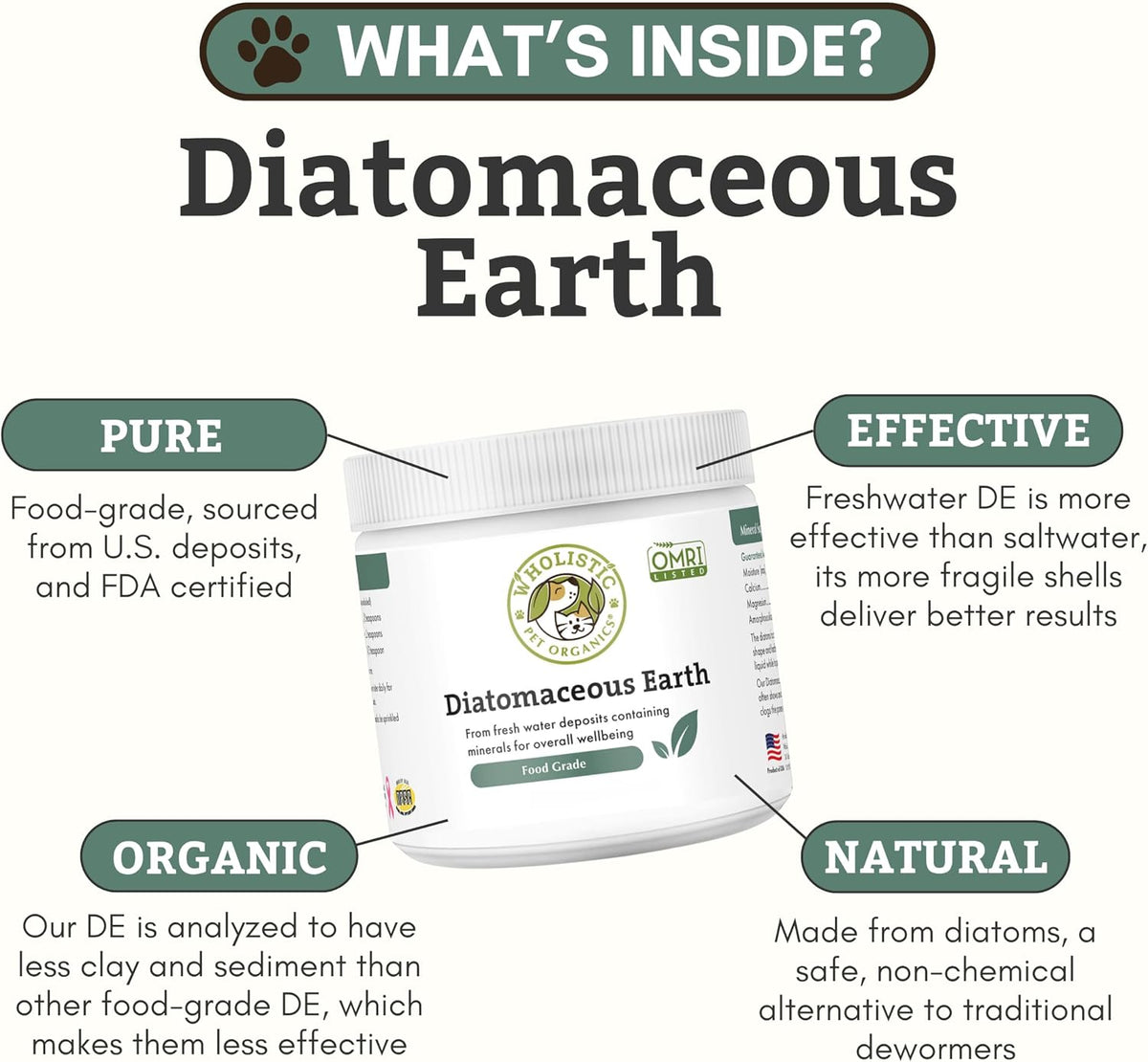 Wholistic Pet Organics Tierra de Diatomeas - Grado Alimenticio para Perros y Gatos - 113 g – Image 4