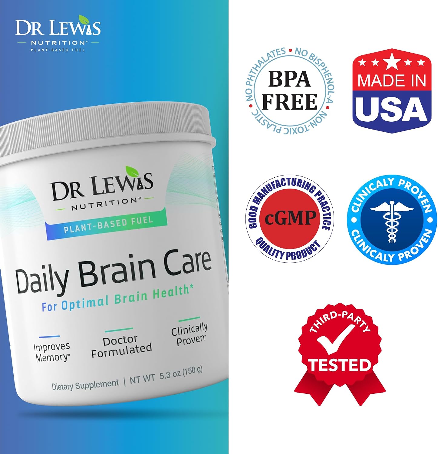 Dr Lewis Daily Brain Care Powder – Polvo para la memoria y concentración con Aloe Vera – 150g