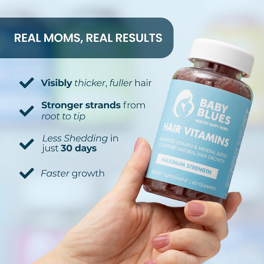 Baby Blues Vitaminas Postparto para la Caída del Cabello, Gomitas con Biotina y Colágeno, 180 unidades (Suministro para 3 Meses)