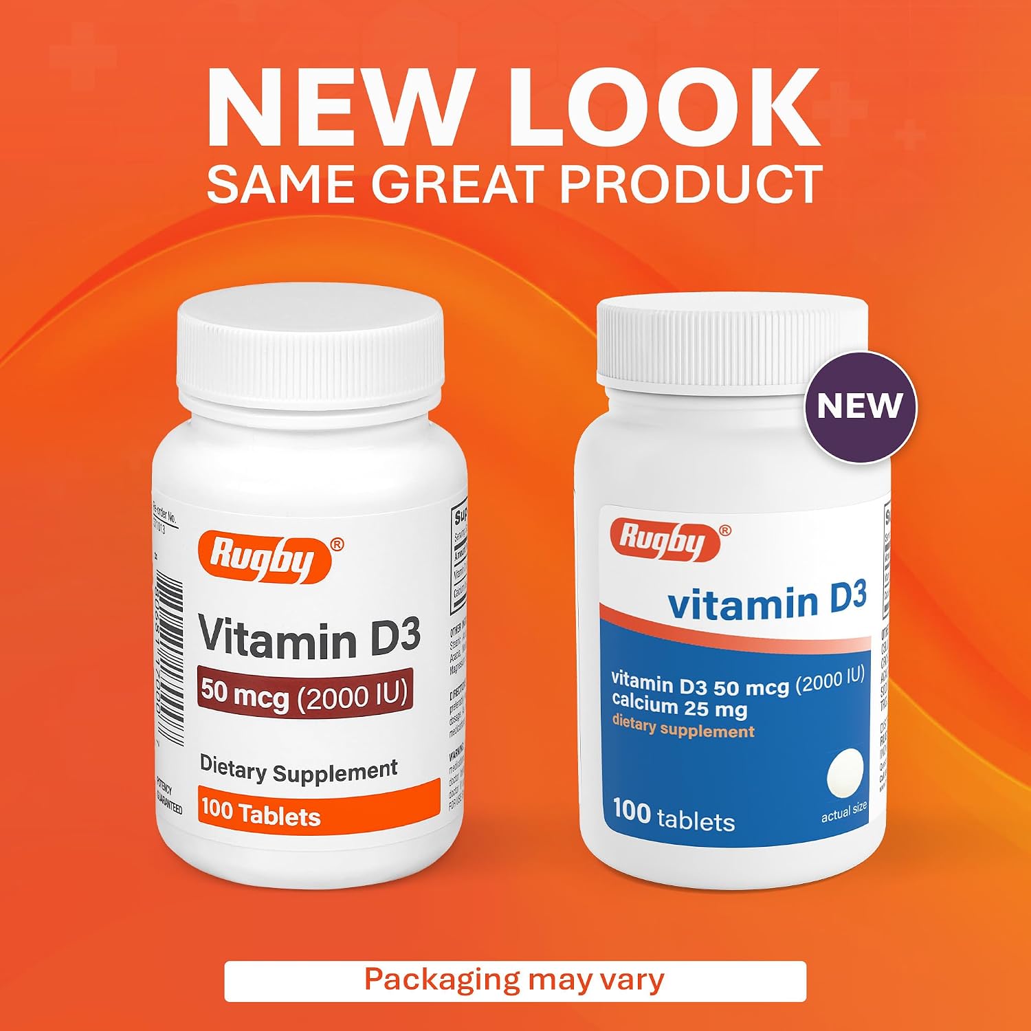 Rugby Vitamina D3 2000 IU (50 mcg) - Suplemento diario de vitamina D3 sin gluten para huesos, dientes e inmunidad - 100 comprimidos