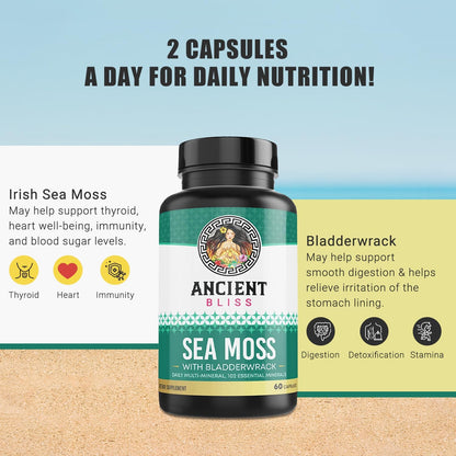 Ancient Bliss Organic Irish Sea Moss Pills - Dr Sebi Wildcrafted Seamoss Capsules | Thyroid, Healthy Skin & Gut Support | – Image 3