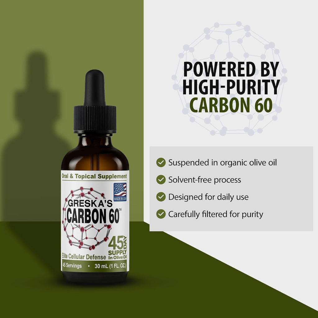 Greska's C60 en Aceite de Oliva Orgánico - Suministro para 45 Días - Fórmula Antioxidante de Carbono 60 sin Disolventes (30 ml)
