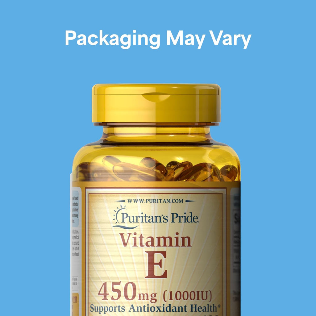 Puritan's Pride Vitamina E 450mg (10.000 UI), Suplemento Vitaminico para la Función del Sistema Inmunitario y Apoyo Antioxidante, 100 Cápsulas Blandas de Liberación Rápida, 2 Envases