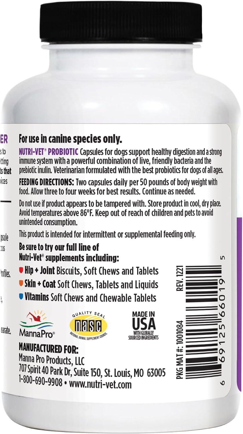Nutri-Vet Probiotics for Dogs - 60 Capsules for Digestive and Immune Health