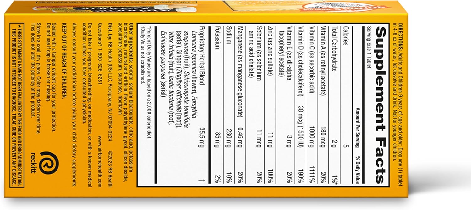 Airborne Zesty Orange Vitamina C 1000mg Efervescente - 36 Comprimidos