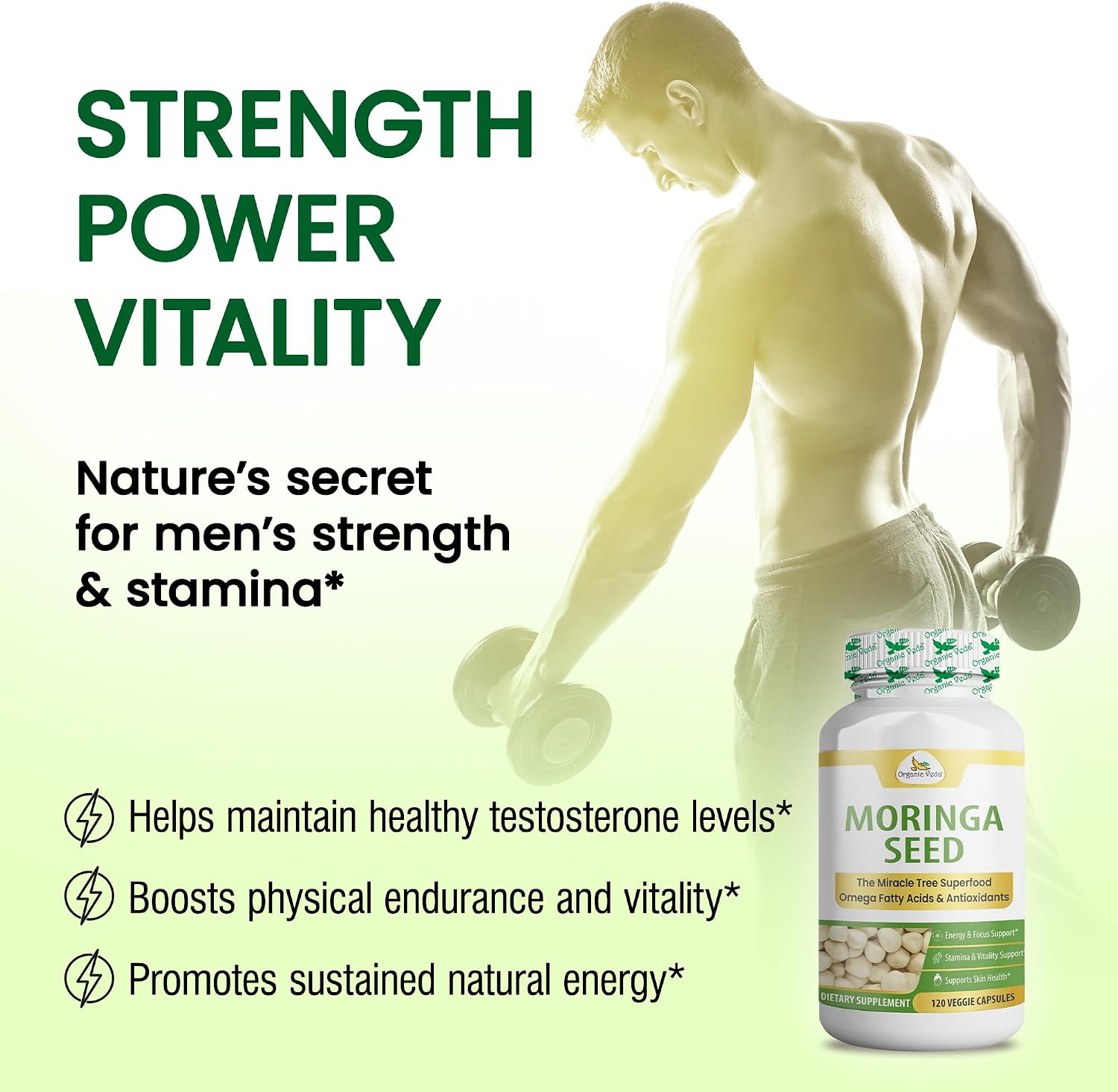 Cápsulas de Semillas de Moringa Ecológicas de Organic Veda - 120 Cápsulas Veganas