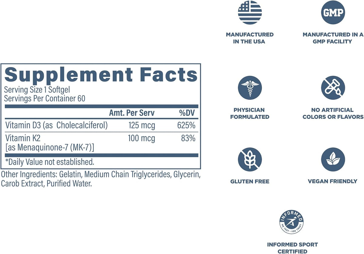 Revive MD Vitamina D3 y K2, 5000 UI, 60 – El mantenimiento de los niveles normales de calcio en sangre. – Image 6