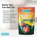 Restorz Gomitas de Biotina para Cabello, Piel y Uñas, Sabor Fresa (Pack de 12)