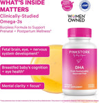 Pink Stork Omega-3 DHA - 540 mg de Aceite de Pescado con DHA y EPA, Suplemento Prenatal y Postparto para la Salud Cognitiva y el Desarrollo Fetal - 60 Cápsulas Blandas