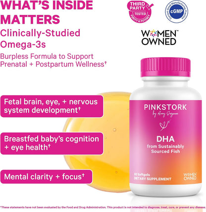 Pink Stork Omega-3 DHA - 540 mg de Aceite de Pescado con DHA y EPA, Suplemento Prenatal y Postparto para la Salud Cognitiva – Image 2