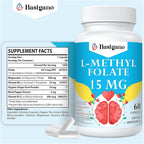 L-Metilfolato 15mg (5-MTHF) - Ácido Fólico Activo Enriquecido con Vitaminas B6 y B12 - 60 Cápsulas Vegetales - No GMO, Sin Gluten
