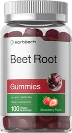 Horbäach Gominolas de Remolacha | Fórmula Avanzada | 100 Unidades | Vegano, Sin Gluten | Sabor Fresa