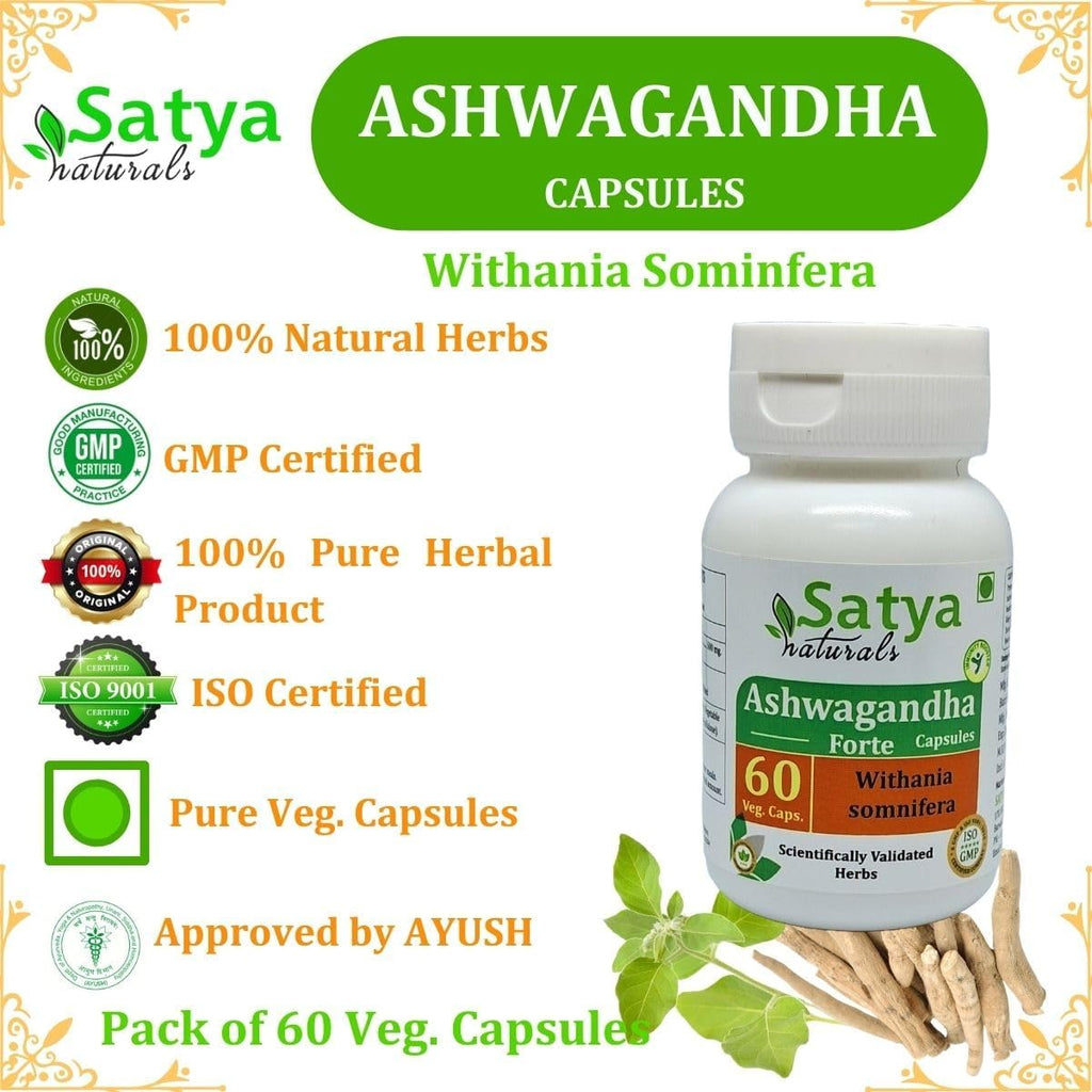 Ashwagandha Forte Cápsulas 500 mg – 60 Cápsulas Vegetales – Satya Naturals (Pack de 4)
