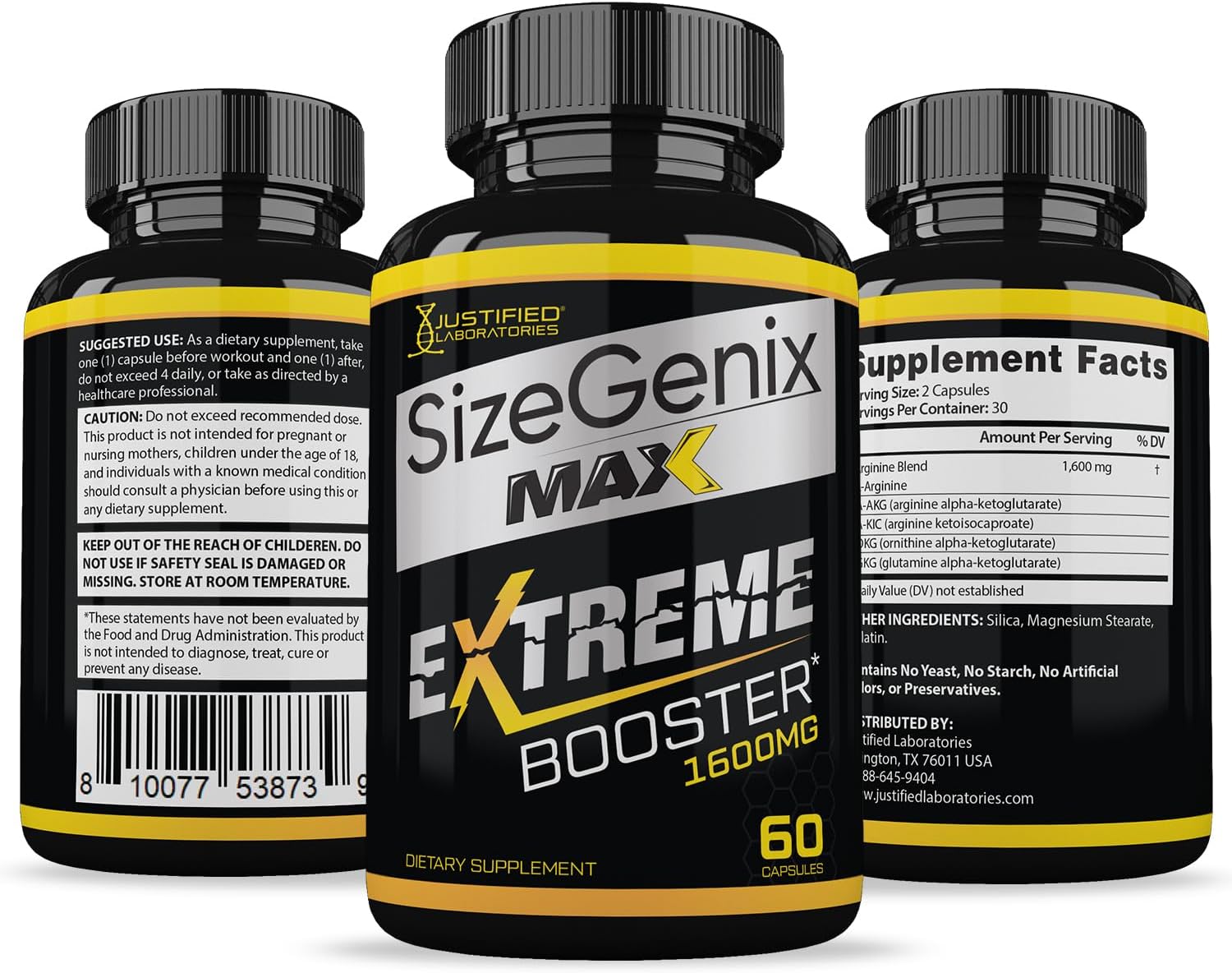 Sizegenix Max 1600mg - Fórmula Avanzada para la Salud Masculina (600 Cápsulas, 10 Envases)