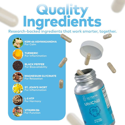 UltiChill Stress Relief Supplement – 60 – Vitamina B6: Contribuye a la función psicológica normal, al metabolismo – Image 2