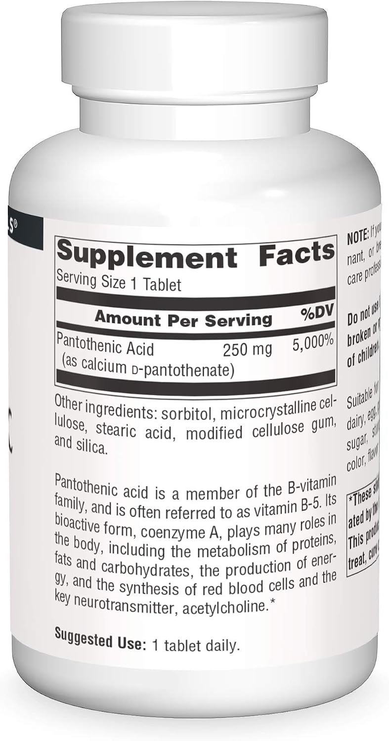 Source Naturals Ácido Pantoténico 250 mg - Vitamina B5, 250 Comprimidos
