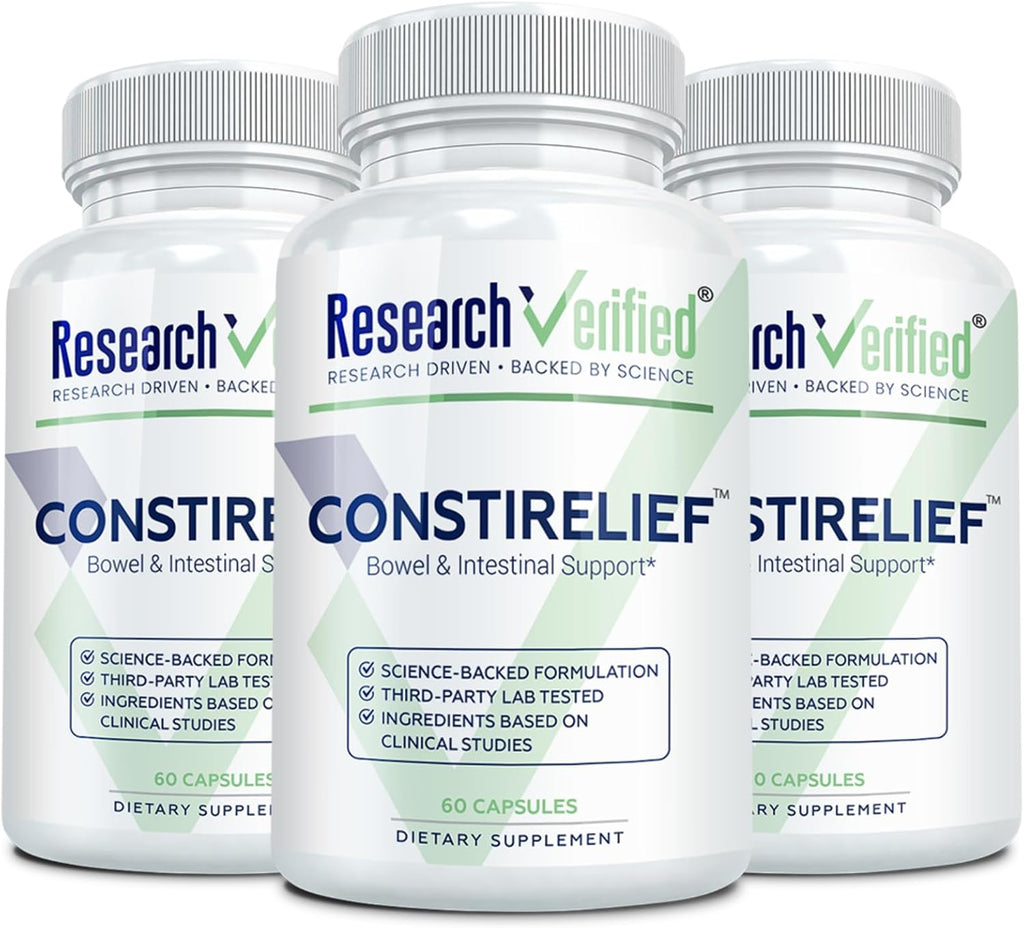 Research Verified ConstiRelief - Suplemento para el estreñimiento con Senna, Psyllium y L. Acidophilus (Pack de 3)