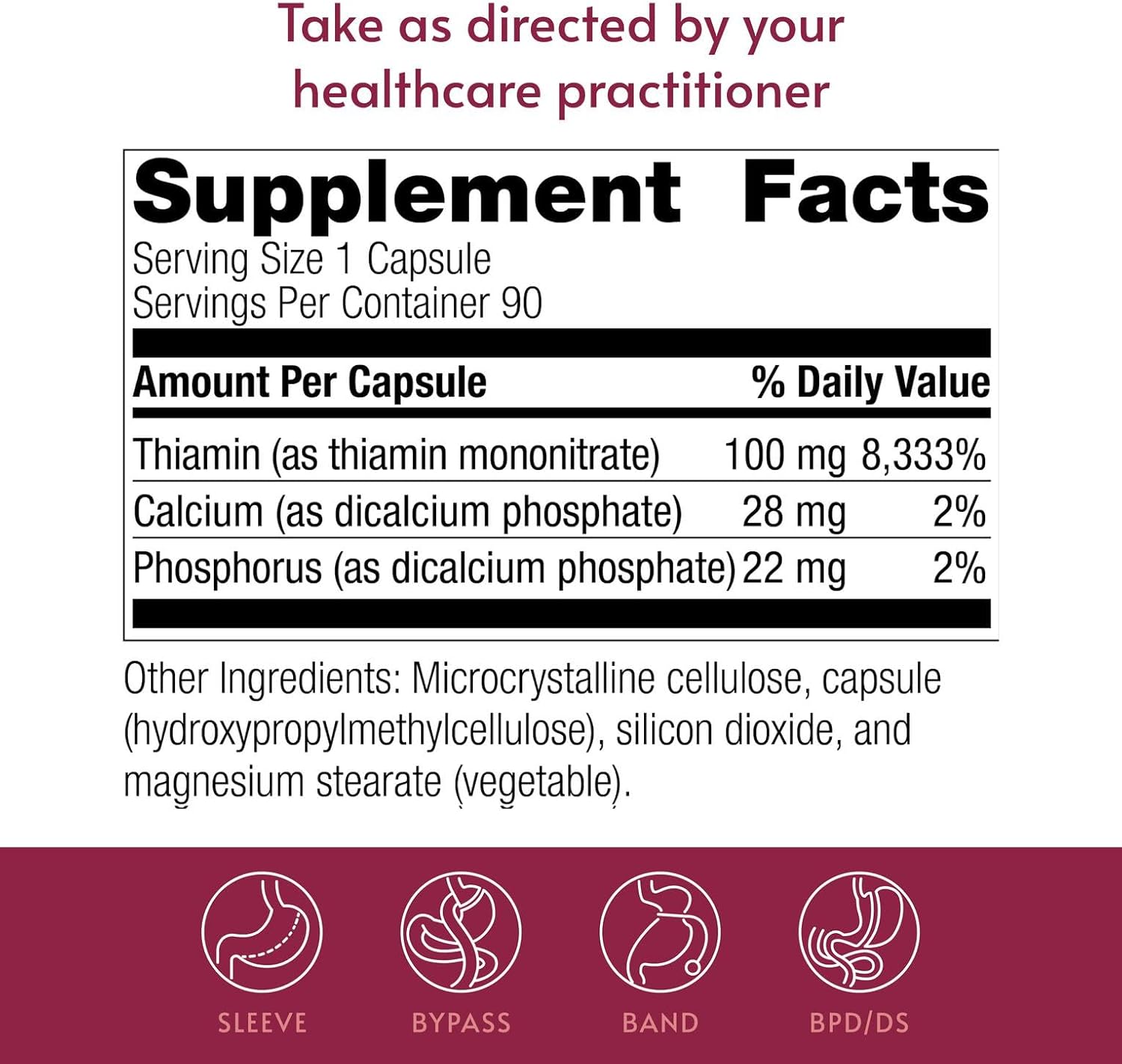 Bariatric Advantage Vitamina B1 Tiamina - 100 mg Mononitrato de Tiamina - Cápsulas de Fácil Digestión - 90 unidades