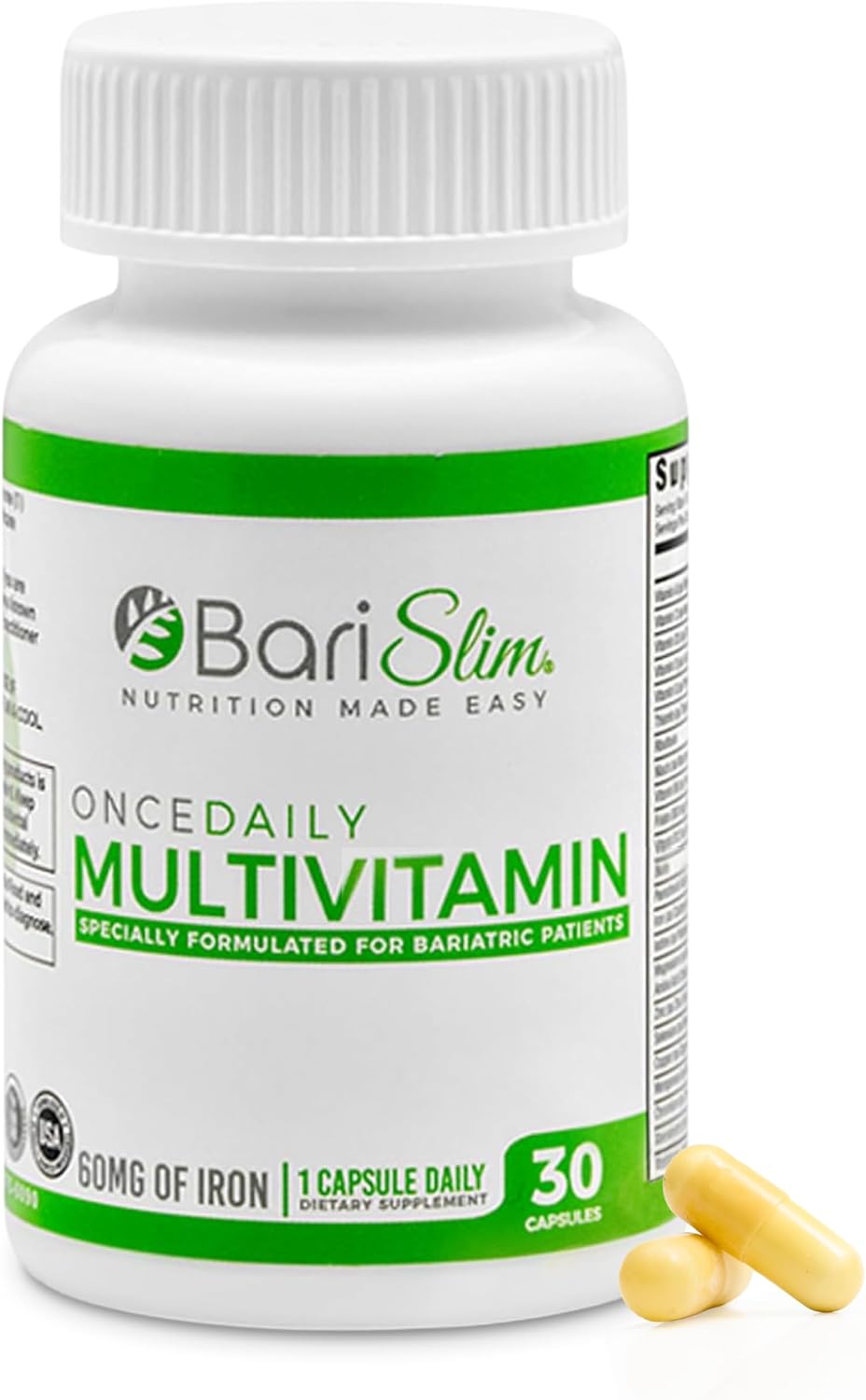 BariSlim Once Daily Multivitamínico Bariátrico con Hierro - 60mg de Hierro - 30 Cápsulas