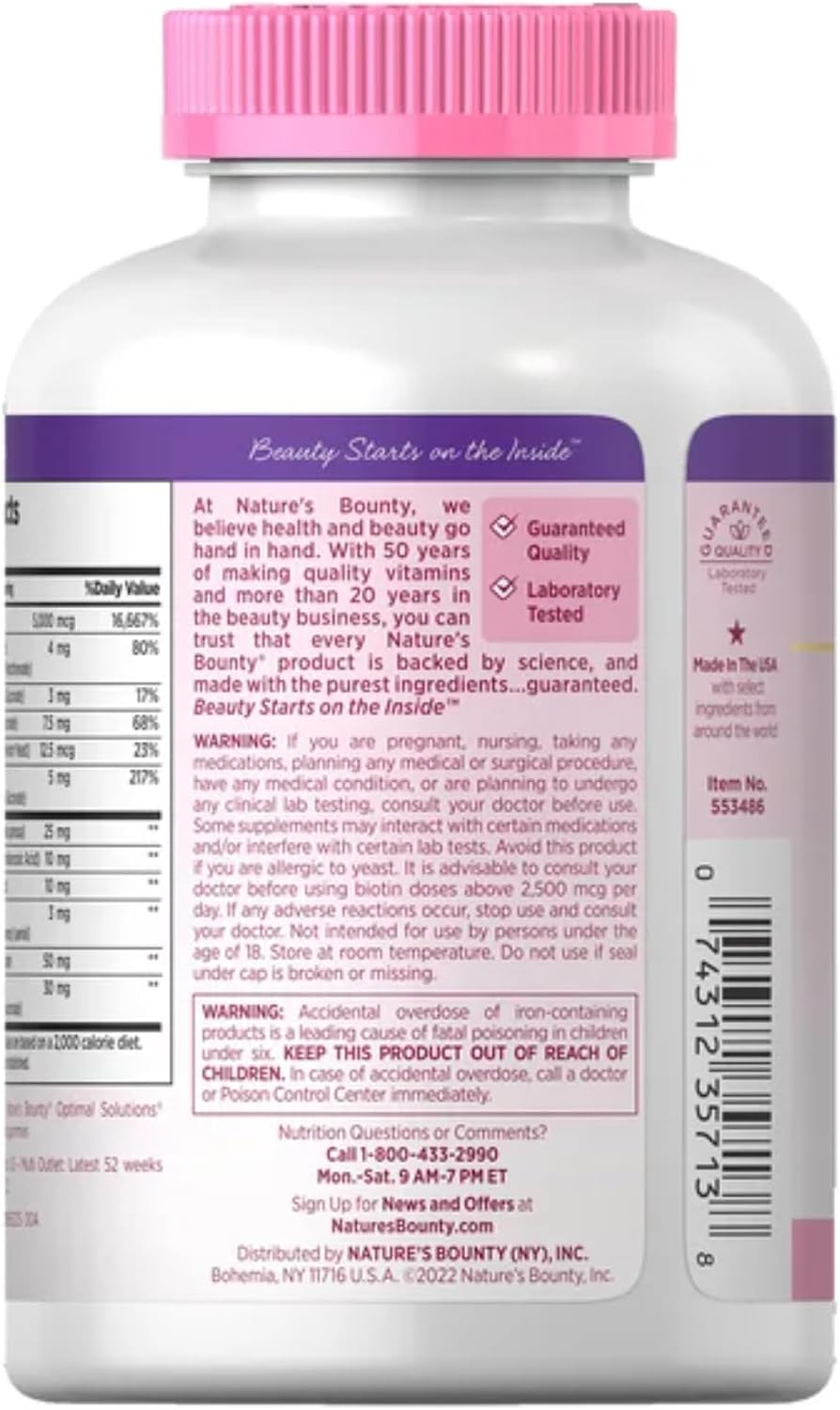 Nature's Bounty Biotina 5000 mcg - 250 Gelatinas Blandas Extra Fuerza (Envase de 4 Botellas)