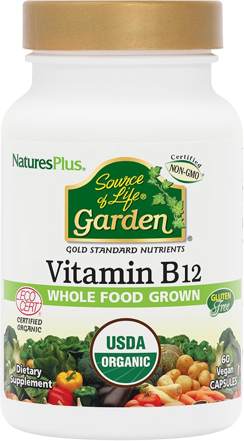 NaturesPlus Source of Life Garden Vitamina B12 - 60 Cápsulas - Metilcobalamina con Complejo B y Extractos Vegetales Orgánicos