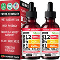NUSAVA Complejo B12 Líquido Extra Fuerte 10000mcg - Gotas Sublinguales con Metilcobalamina, Sabor Frambuesa (Pack de 2)