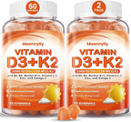 Maennyliy Vitamin D3 K2 Gummies - 5000IU D3 + 120mcg K2 (MK-7) - Sin Azúcar con Omega-3, Metil B12, B9, B6, Vitamina C, E, Magnesio y Zinc