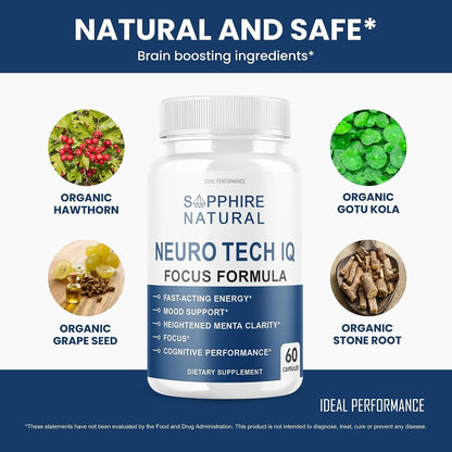 (3 Pack) Neuro Tech IQ Brain Supplement Neurotech Iq Focus Formula Pills (180 Capsules)