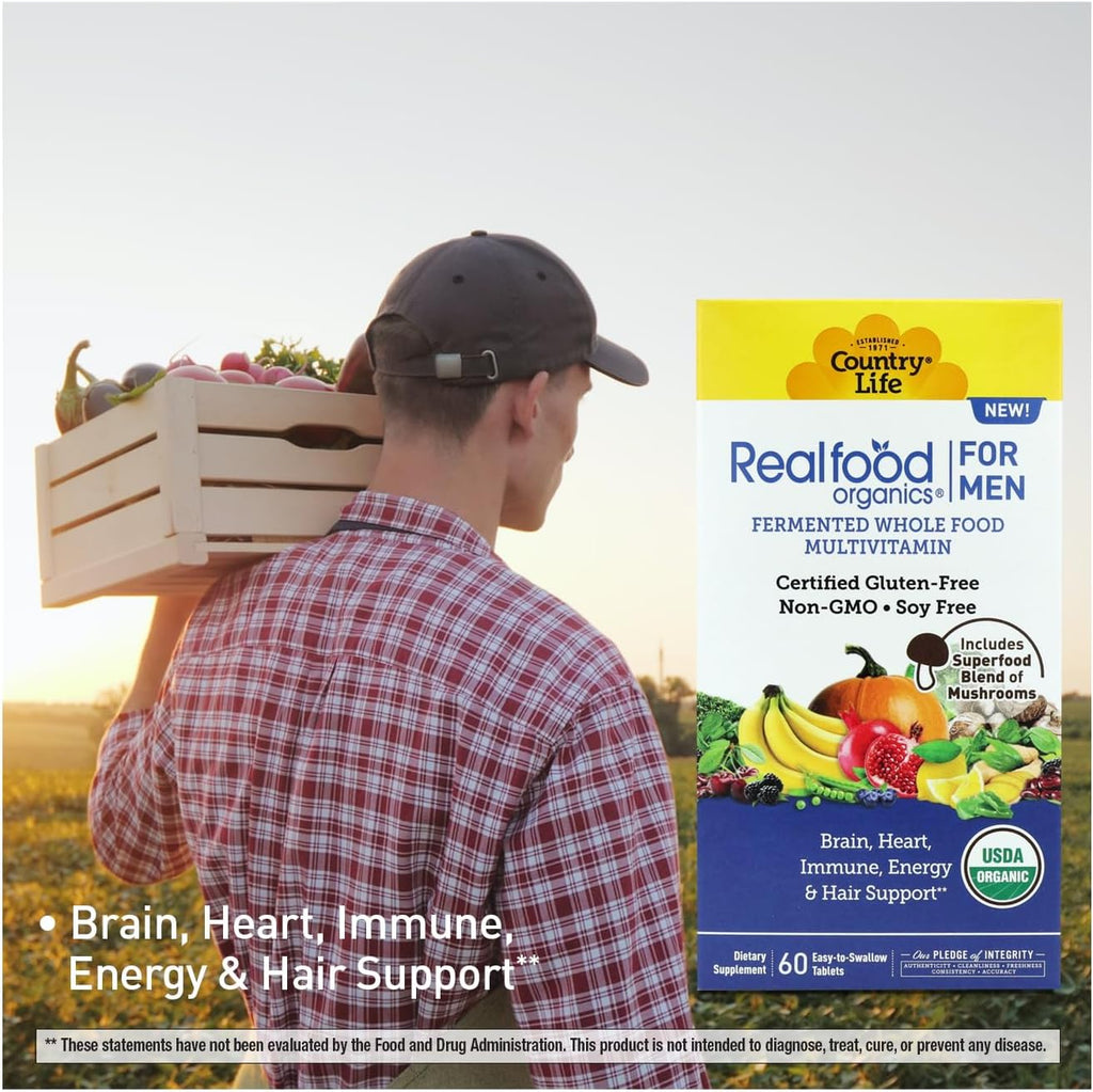 Country Life RealFood Organics for Men – Multivitamínico Orgánico para Hombre, 60 Comprimidos