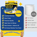 SHINEPAWS Omega 3 para Perros, Masticables de Aceite de Salmón con Omega 3 6 9 (EPA+DHA), Zinc, Biotina y Vitaminas E y C - 120 unidades, Sabor Pollo