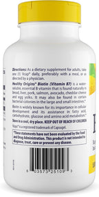 Healthy Origins Biotina 5.000 mcg (5 mg), 360 Cápsulas Vegetales - Complemento de Vitamina B7 de Alta Potencia - Grado USP - No Transgénico, Vegano y Sin Gluten