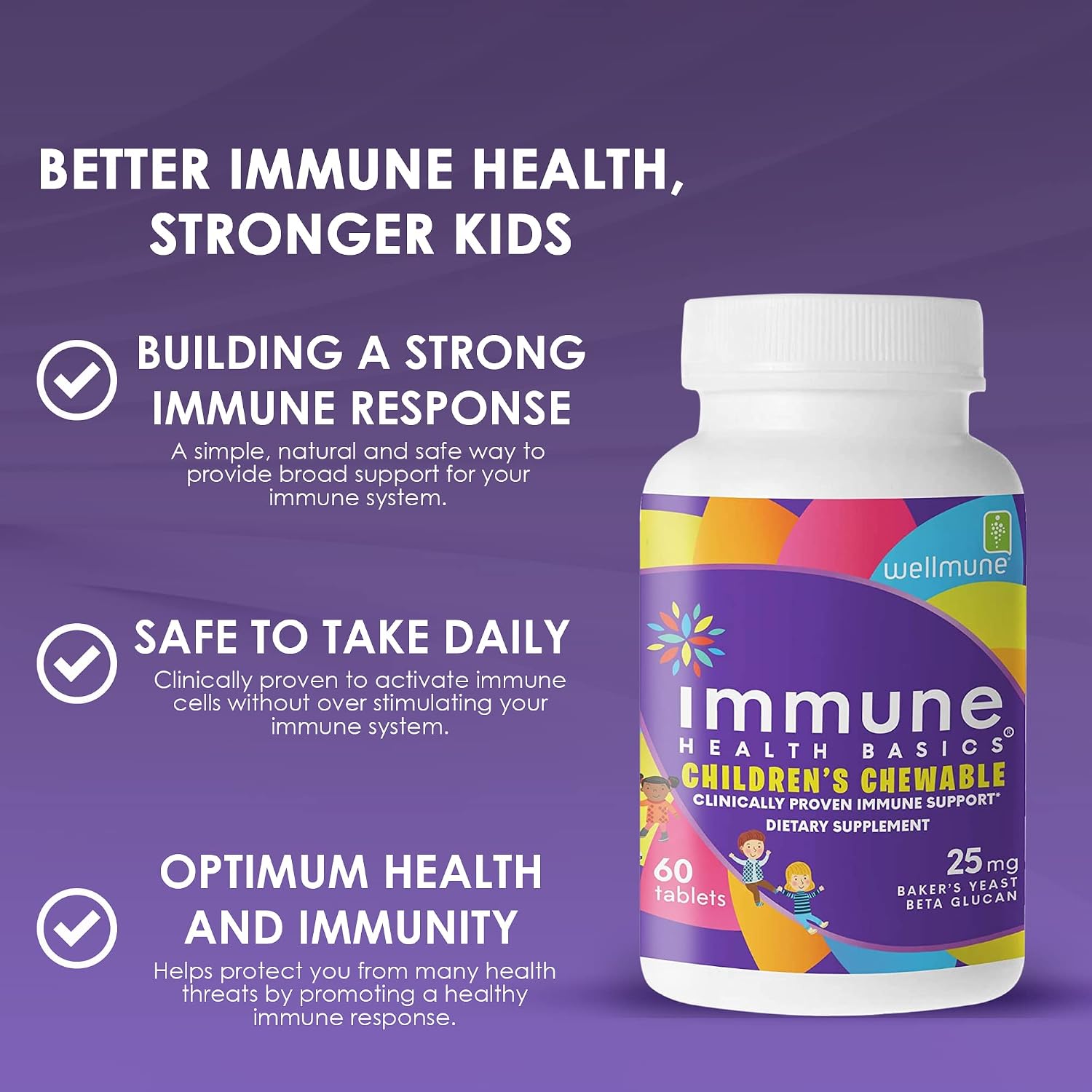Immune Health Basics Comprimidos Masticables para Niños - Beta Glucano Puro para el Sistema Inmunológico Infantil, Sabor Naranja, 25 mg