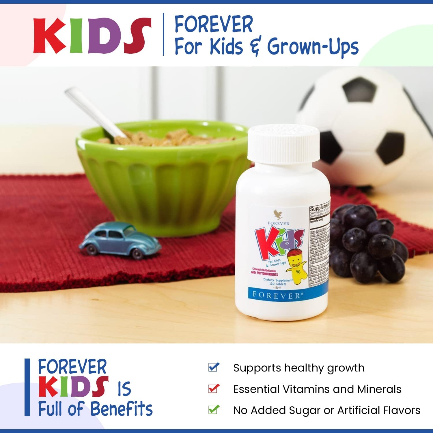 Forever Kids Multivitamínico Masticable Sabor Uva - 120 Comprimidos (Pack de 2)